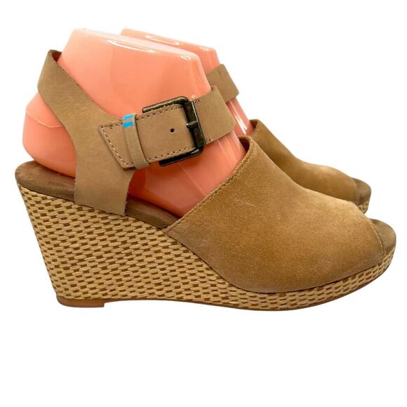 TOMS Tropez Wedge Platform Sandal 3 inch Heel in Honey Suede Leather Women's 8.5 - Picture 15 of 15